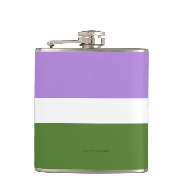 SlipperyJoe's genderqueer pride flag lavender blen Hip Flask (Front)