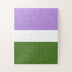 SlipperyJoe's genderqueer pride flag lavender blen Jigsaw Puzzle