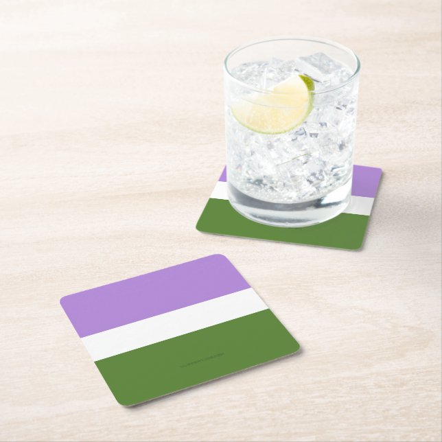 SlipperyJoe's genderqueer pride flag lavender blen Square Paper Coaster (Insitu)