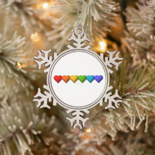 SlipperyJoe's glossy 3D heart shapes glyphs create Snowflake Pewter Christmas Ornament
