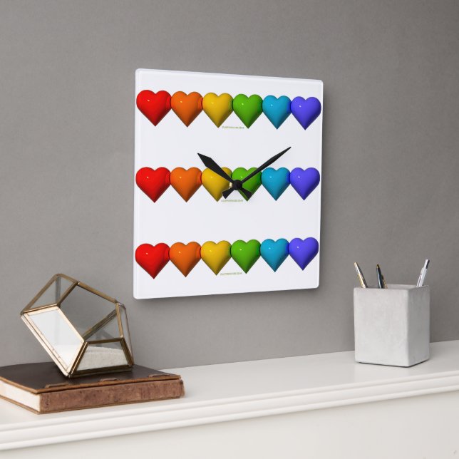 SlipperyJoe's glossy 3D heart shapes glyphs create Square Wall Clock (Office)