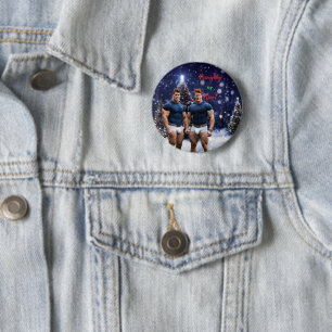 SlipperyJoe's glowing Christmas trees two muscular 2 Inch Round Button
