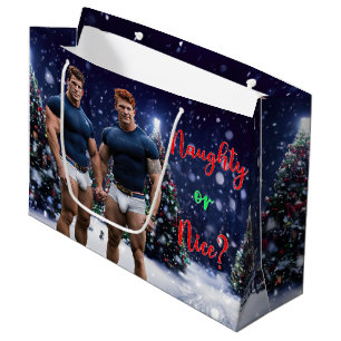 SlipperyJoe's glowing Christmas trees two muscular Large Gift Bag