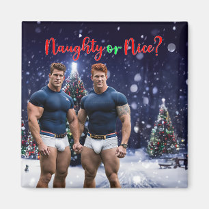SlipperyJoe's glowing Christmas trees two muscular Magnet