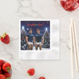 SlipperyJoe's glowing Christmas trees two muscular Napkin
