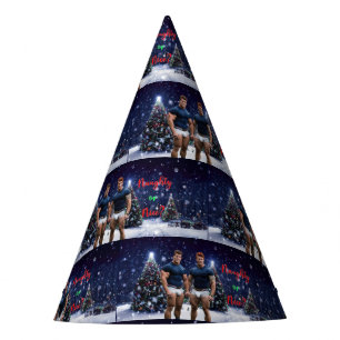 SlipperyJoe's glowing Christmas trees two muscular Party Hat