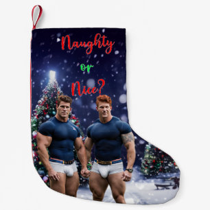 SlipperyJoe's glowing Christmas trees two muscular Small Christmas Stocking