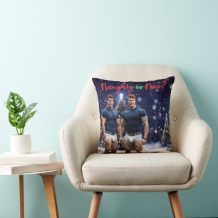 SlipperyJoe's glowing Christmas trees two muscular Throw Pillow