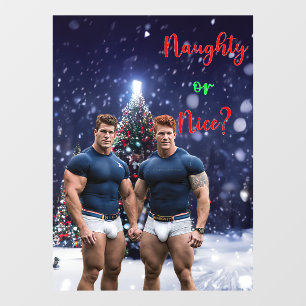 SlipperyJoe's glowing Christmas trees two muscular Window Cling