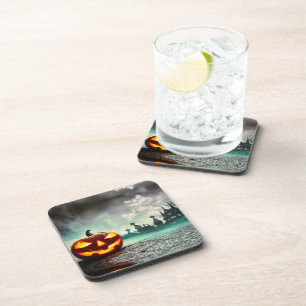 SlipperyJoe's glowing jack‑o’-lantern Halloween wa Coaster