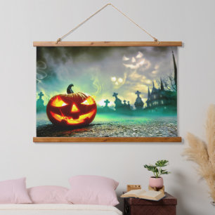 SlipperyJoe's glowing jack‑o’-lantern Halloween wa Hanging Tapestry