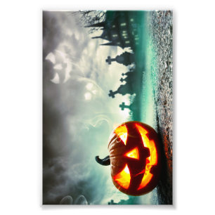SlipperyJoe's glowing jack‑o’-lantern Halloween wa Photo Print