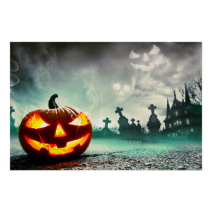 SlipperyJoe's glowing jack‑o’-lantern Halloween wa Poster