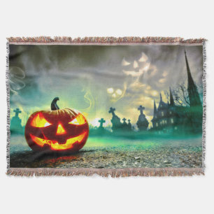 SlipperyJoe's glowing jack‑o’-lantern Halloween wa Throw Blanket
