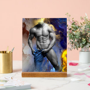 SlipperyJoe's grayscale muscular man physique yell Acrylic Sign