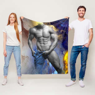 SlipperyJoe's grayscale muscular man physique yell Fleece Blanket