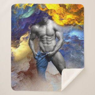 SlipperyJoe's grayscale muscular man physique yell Sherpa Blanket