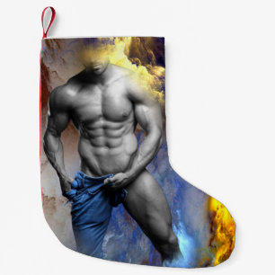 SlipperyJoe's grayscale muscular man physique yell Small Christmas Stocking