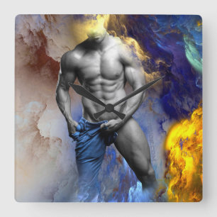 SlipperyJoe's grayscale muscular man physique yell Square Wall Clock