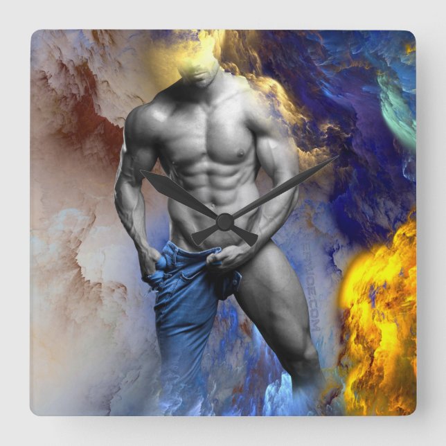 SlipperyJoe's grayscale muscular man physique yell Square Wall Clock (Front)