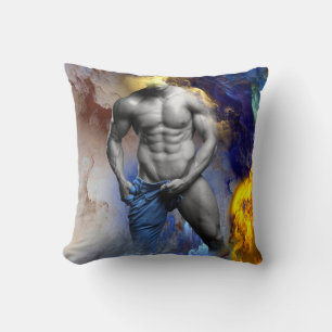 SlipperyJoe's grayscale muscular man physique yell Throw Pillow