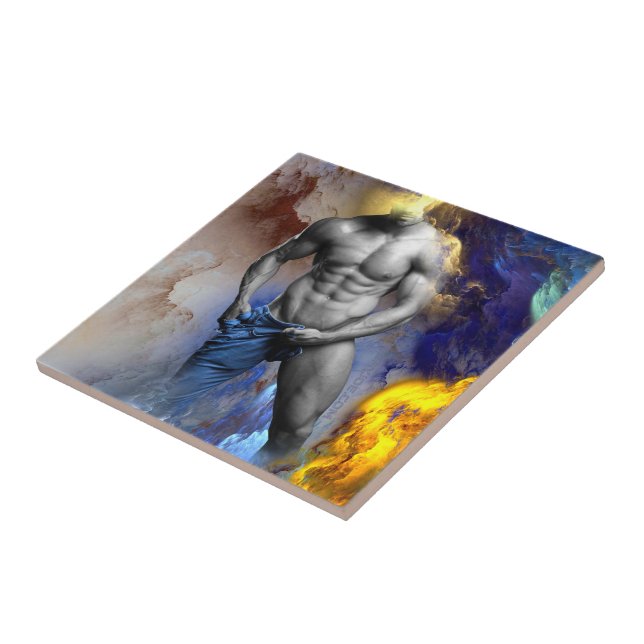 SlipperyJoe's grayscale muscular man physique yell Tile (Side)