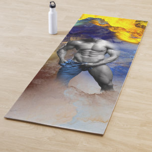SlipperyJoe's grayscale muscular man physique yell Yoga Mat