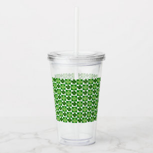 SlipperyJoe's green four-leaf clovers Saint Patric Acrylic Tumbler