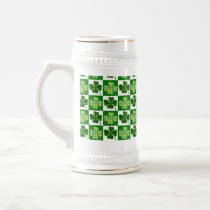 SlipperyJoe's green four-leaf clovers Saint Patric Beer Stein