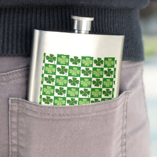 SlipperyJoe's green four-leaf clovers Saint Patric Hip Flask