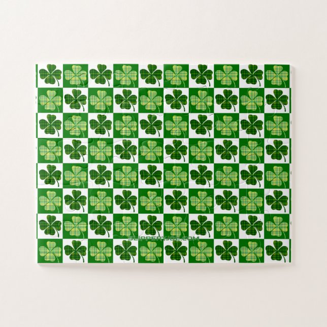 SlipperyJoe's green four-leaf clovers Saint Patric Jigsaw Puzzle (Horizontal)