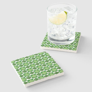 SlipperyJoe's green four-leaf clovers Saint Patric Stone Coaster