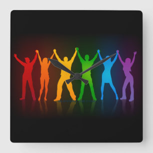 SlipperyJoe's group people holding hands forming l Square Wall Clock