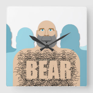 SlipperyJoe's hairy body bear body man unshaven ca Square Wall Clock