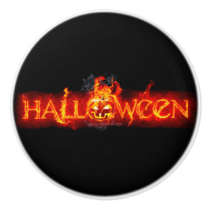 SlipperyJoe's Halloween massive fiery lettering ca Ceramic Knob