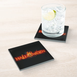 SlipperyJoe's Halloween massive fiery lettering ca Glass Coaster