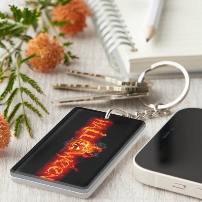 SlipperyJoe's Halloween massive fiery lettering ca Keychain (Front Right)