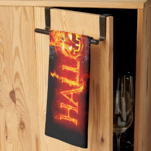 SlipperyJoe's Halloween massive fiery lettering ca Kitchen Towel