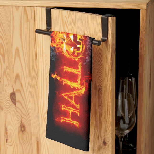 SlipperyJoe's Halloween massive fiery lettering ca Kitchen Towel (Thirds Fold)
