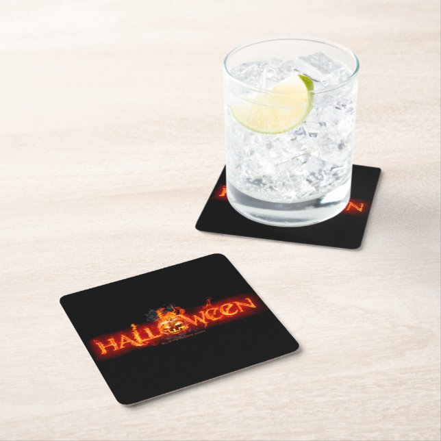 SlipperyJoe's Halloween massive fiery lettering ca Square Paper Coaster (Insitu)