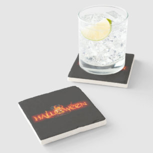 SlipperyJoe's Halloween massive fiery lettering ca Stone Coaster