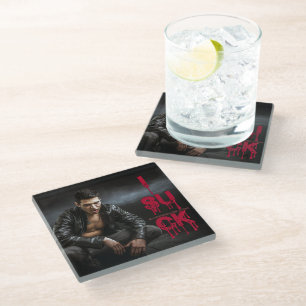 SlipperyJoe's Halloween pale vampiric figure fangs Glass Coaster