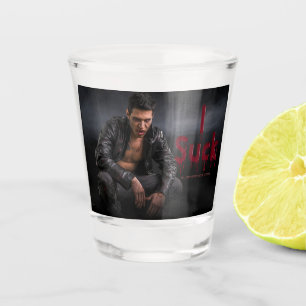 SlipperyJoe's Halloween pale vampiric figure fangs Shot Glass