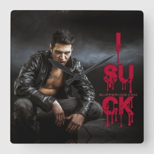 SlipperyJoe's Halloween pale vampiric figure fangs Square Wall Clock