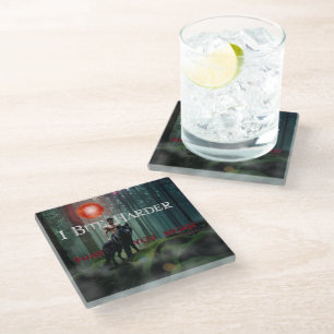 SlipperyJoe's Halloween shirtless muscular man bit Glass Coaster