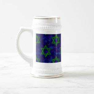 SlipperyJoe's Hanukkah green rows Stars of David c Beer Stein