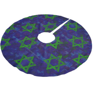 SlipperyJoe's Hanukkah green rows Stars of David c Brushed Polyester Tree Skirt