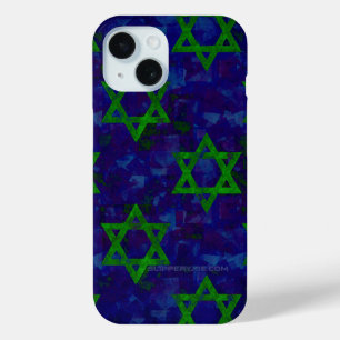 SlipperyJoe's Hanukkah green rows Stars of David c iPhone 15 Case