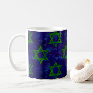 SlipperyJoe's Hanukkah green rows Stars of David c Coffee Mug