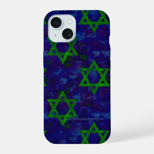 SlipperyJoe's Hanukkah green rows Stars of David c iPhone 15 Case